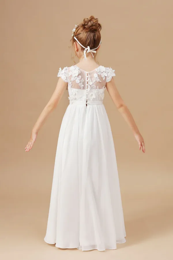 A Line Floor Length Ivory Chiffon Appliques Flower Girl Dresses APF0016