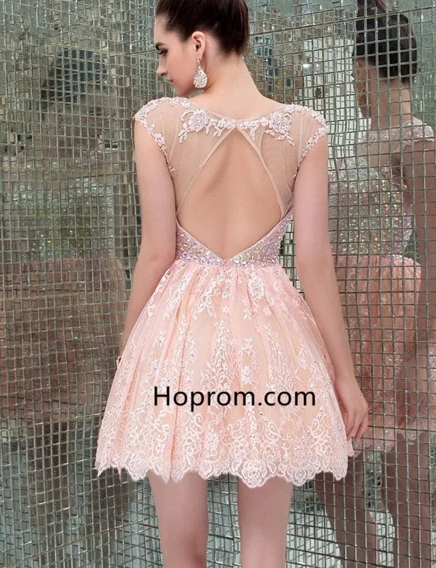 A-Line Lace Homecoming Dresses Vestidos Cortos Open Back Party Dress