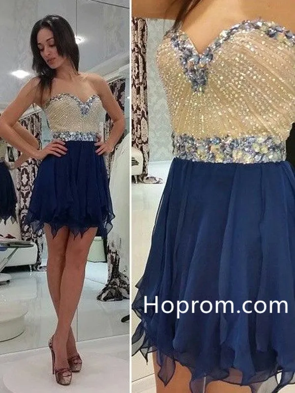 A-Line Sleeveless Sweetheart Beading Chiffon Mini Homecoming Dresses
