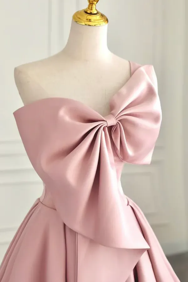 A Line Sweetheart Neck Satin Pink Long Prom Dress, Pink Long Evening Dress APP0989
