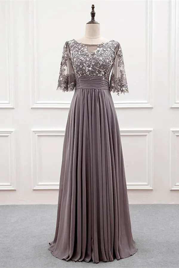 Anneprom A line Chiffon Half Sleeves Cheap Mother of the Bride Dresses With Sequins APP0666