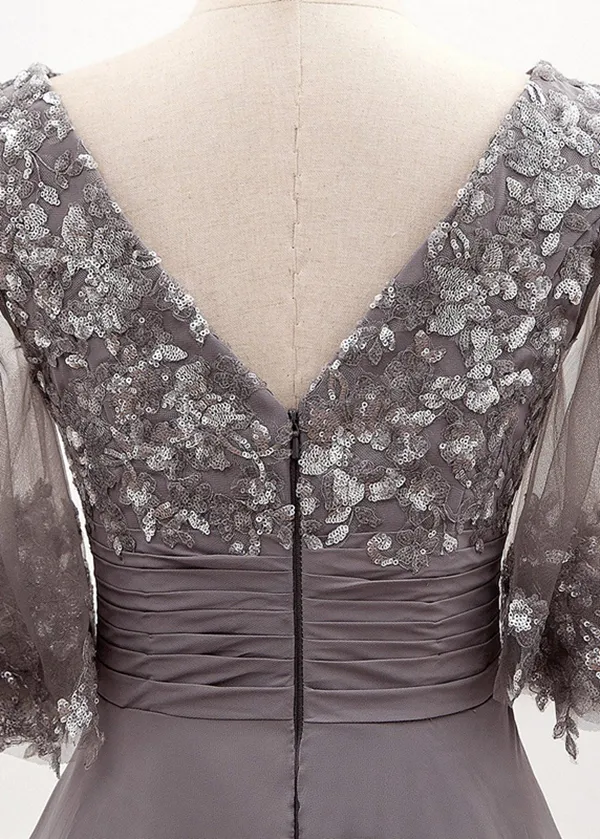 Anneprom A line Chiffon Half Sleeves Cheap Mother of the Bride Dresses With Sequins APP0666