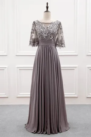 Anneprom A line Chiffon Half Sleeves Cheap Mother of the Bride Dresses With Sequins APP0666