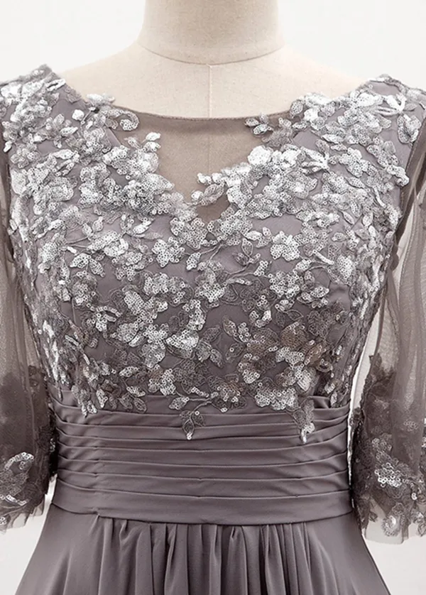 Anneprom A line Chiffon Half Sleeves Cheap Mother of the Bride Dresses With Sequins APP0666
