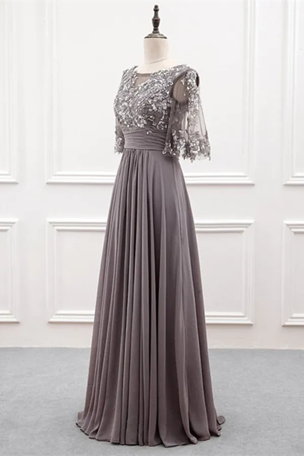 Anneprom A line Chiffon Half Sleeves Cheap Mother of the Bride Dresses With Sequins APP0666