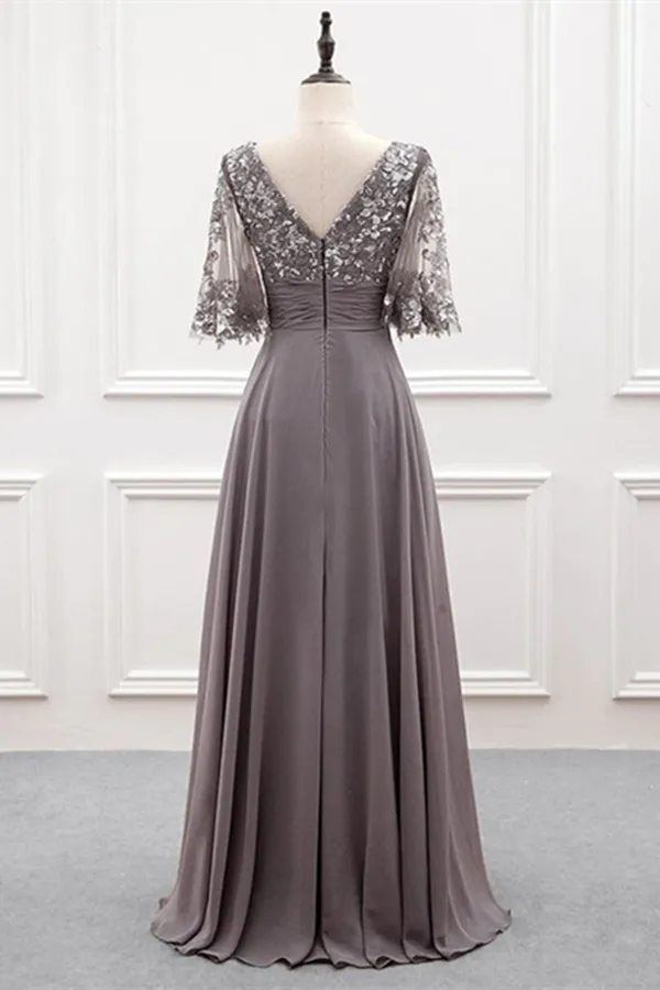 Anneprom A line Chiffon Half Sleeves Cheap Mother of the Bride Dresses With Sequins APP0666