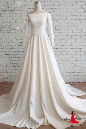 Anneprom A-line Off-the-shoulder Simple Wedding Dress Cheap Ivory Wedding Dresses APW0366