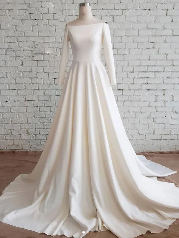 Anneprom A-line Off-the-shoulder Simple Wedding Dress Cheap Ivory Wedding Dresses APW0366