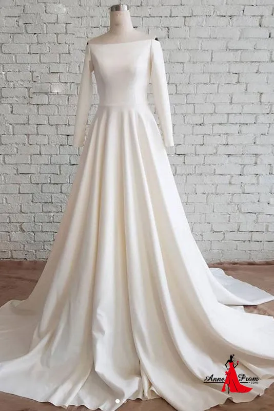 Anneprom A-line Off-the-shoulder Simple Wedding Dress Cheap Ivory Wedding Dresses APW0366