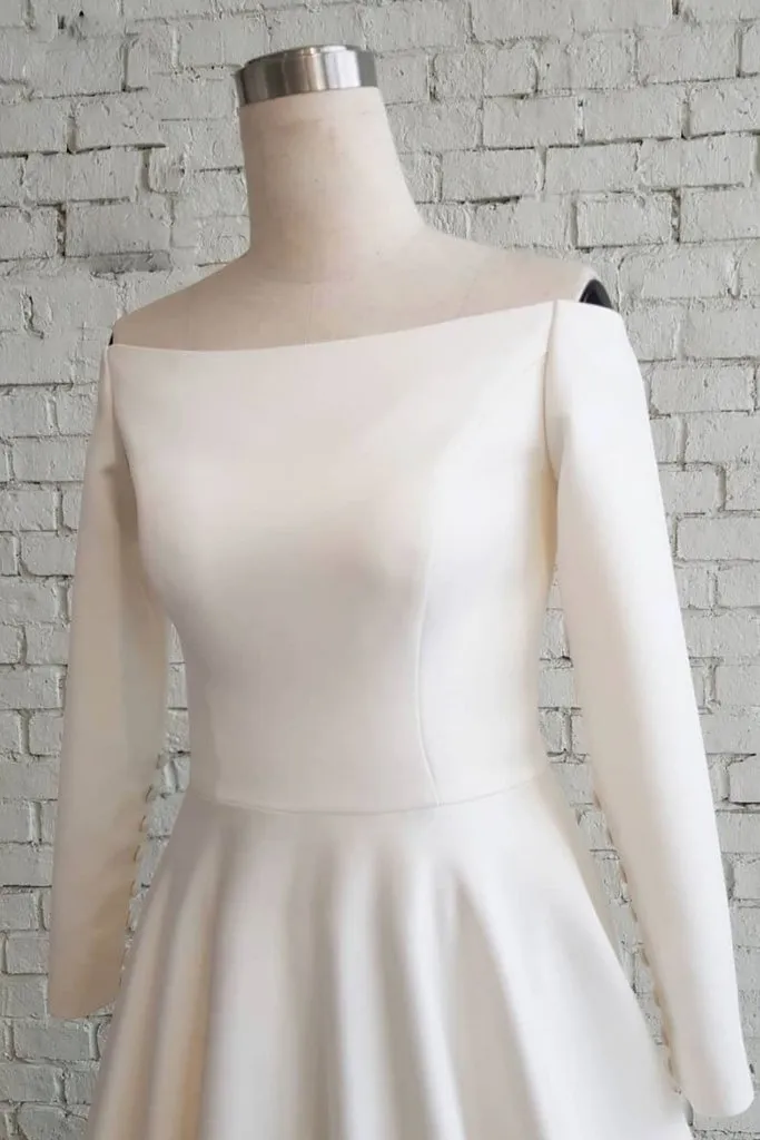 Anneprom A-line Off-the-shoulder Simple Wedding Dress Cheap Ivory Wedding Dresses APW0366