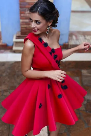 Anneprom A-line One Shoulder Homecoming Dress Red Short Prom Drsess APH0047