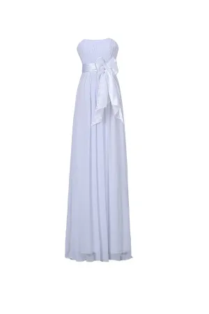 Anneprom A-Line Strapless Floor Length Chiffon White Bridesmaid Dress With Sash APB0061