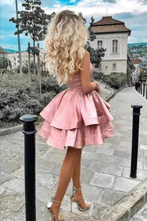 Anneprom Blush Pink A line One Shoulder Homecoming Dresses, Short Prom Dresses APH0183