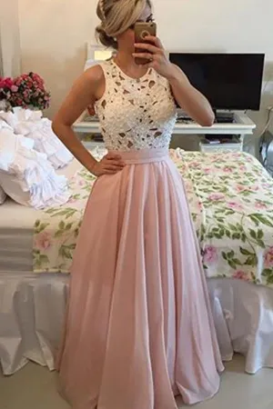 Anneprom Floor Length Chiffon Prom Dress Evening Dresses With Lace Pearls APP0062