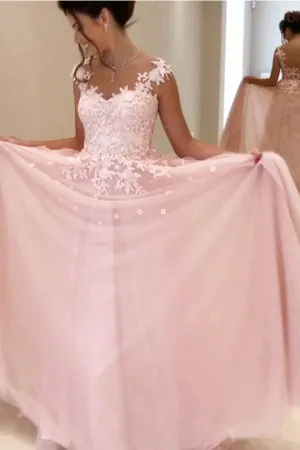 Anneprom Gorgeous A-Line Pink Chiffon Long Prom Dress Evening Dress APP0149