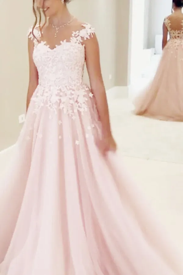 Anneprom Gorgeous A-Line Pink Chiffon Long Prom Dress Evening Dress APP0149