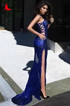 Anneprom Long prom dresses,Blue Floor-length Lace Prom Dress/Evening Dress  APP0462