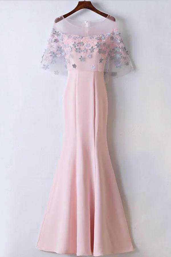 Anneprom Mermaid Floor Length Affordable Pink Prom Dresses Party Dresses APP0259