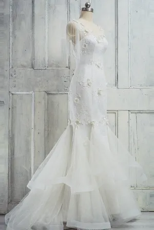 Anneprom Mermaid Long Tiered Beading Ivory Wedding Dress APW0309