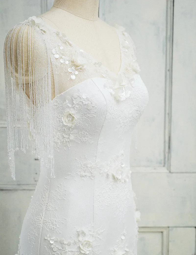 Anneprom Mermaid Long Tiered Beading Ivory Wedding Dress APW0309