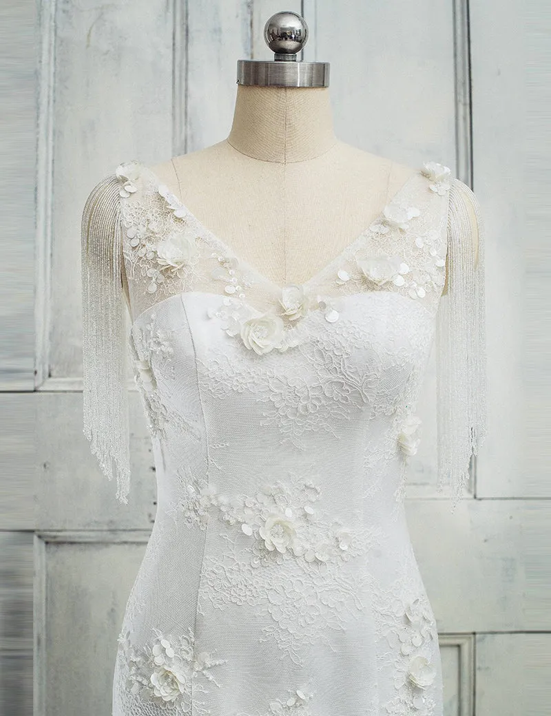 Anneprom Mermaid Long Tiered Beading Ivory Wedding Dress APW0309