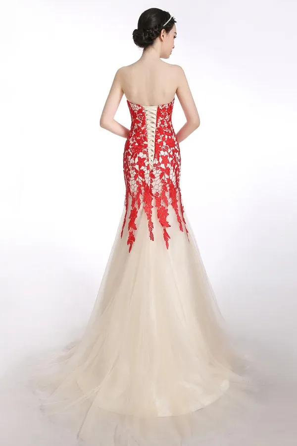 Anneprom Mermaid Strapless Lace-Up Long Prom Dress Evening Gwons APP0026
