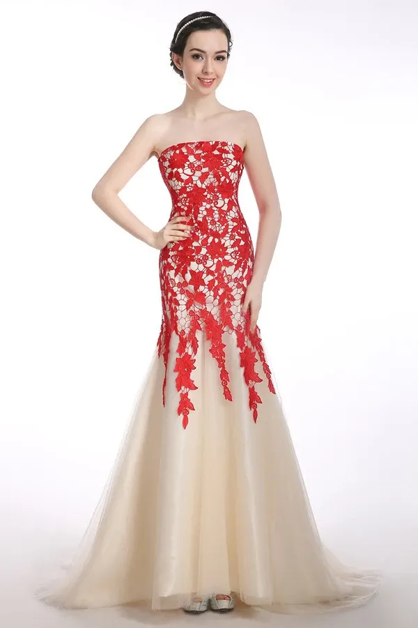 Anneprom Mermaid Strapless Lace-Up Long Prom Dress Evening Gwons APP0026