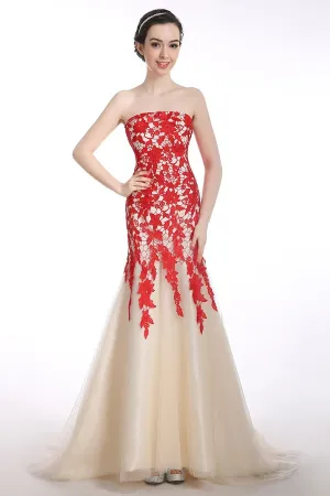 Anneprom Mermaid Strapless Lace-Up Long Prom Dress Evening Gwons APP0026