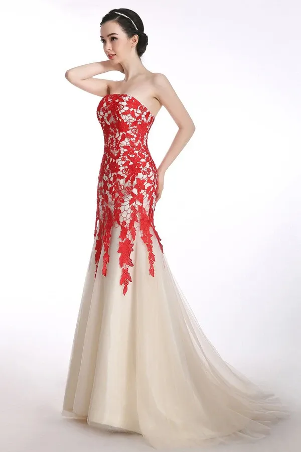 Anneprom Mermaid Strapless Lace-Up Long Prom Dress Evening Gwons APP0026