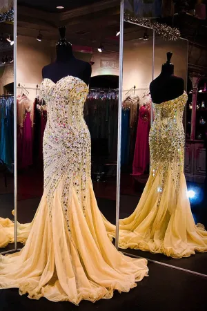 Anneprom Mermaid Sweetheart Sleeveless Sweep-Train Prom Dress With Beading APP0093