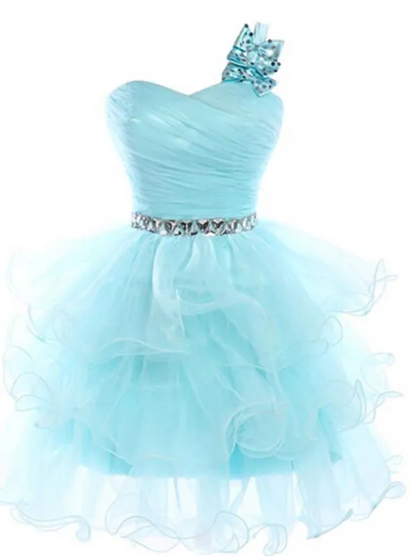 Anneprom prom dresses short,Blue A-line One Shoulder Short Mini Organza Homecoming Dress Short Prom Dresses APH0043