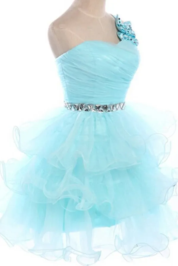 Anneprom prom dresses short,Blue A-line One Shoulder Short Mini Organza Homecoming Dress Short Prom Dresses APH0043