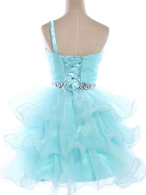 Anneprom prom dresses short,Blue A-line One Shoulder Short Mini Organza Homecoming Dress Short Prom Dresses APH0043