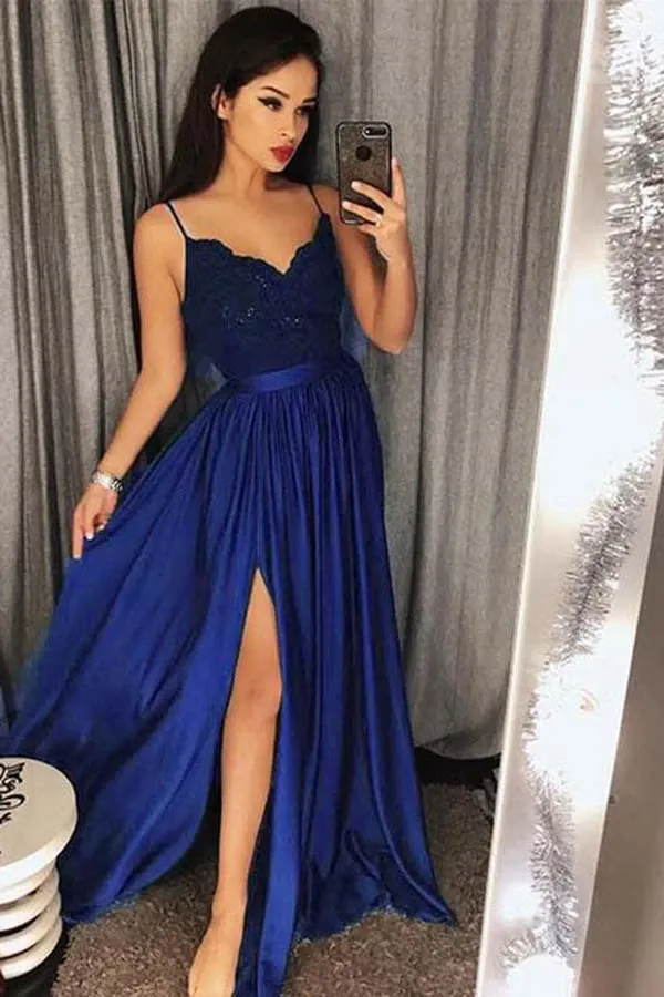Anneprom Sexy Dark Green V-Neck Lace Bodice Prom/Evening Dres Slit Side APP0005