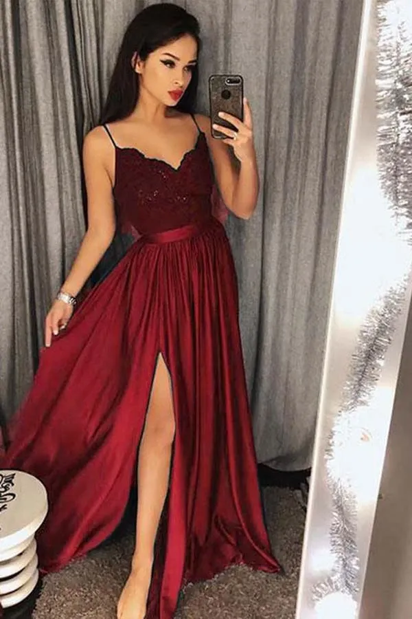 Anneprom Sexy Dark Green V-Neck Lace Bodice Prom/Evening Dres Slit Side APP0005