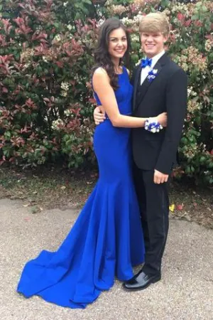 Anneprom Simple Handmade Mermaid Long Royal Blue Open Back Prom Dresses APP0454
