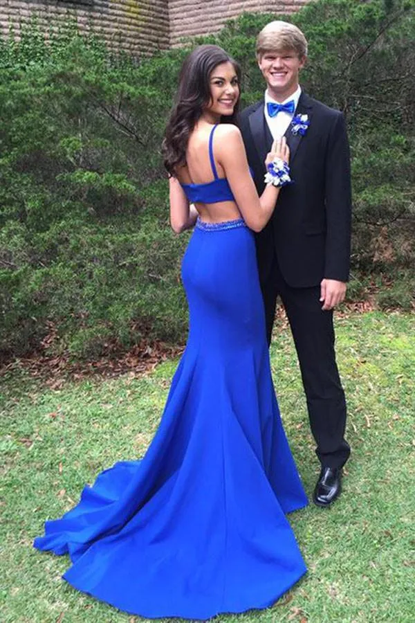 Anneprom Simple Handmade Mermaid Long Royal Blue Open Back Prom Dresses APP0454