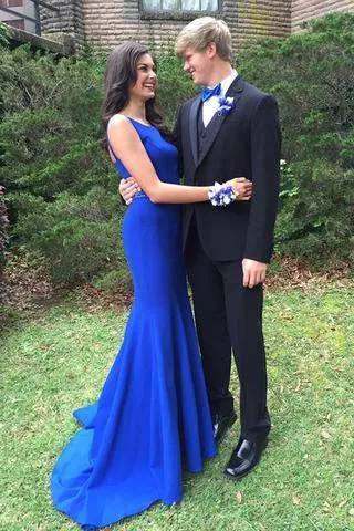 Anneprom Simple Handmade Mermaid Long Royal Blue Open Back Prom Dresses APP0454
