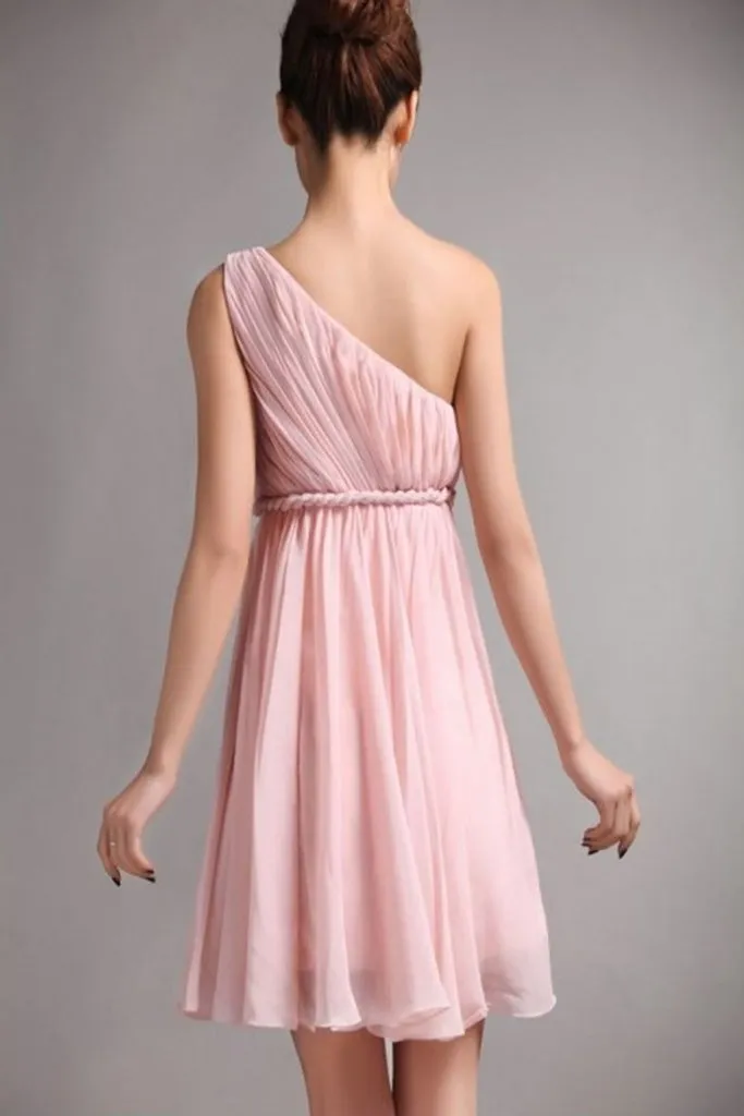 Anneprom Simple One Shoulder Short Chiffon Cheap Bridesmaid Homecoming Dresses APH0062