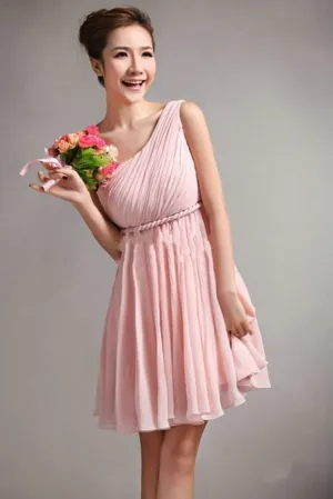 Anneprom Simple One Shoulder Short Chiffon Cheap Bridesmaid Homecoming Dresses APH0062