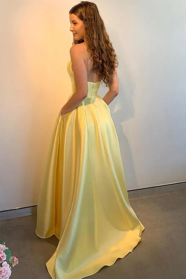 Anneprom Simple V-Neck Floor-Length Satin Burgundy Prom Dress With Pockets  APP0236