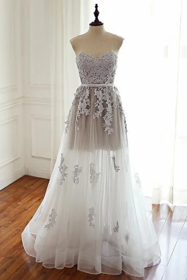 Anneprom Sweetheart Floor-Length Tulle Prom Dress With Appliques APP0235
