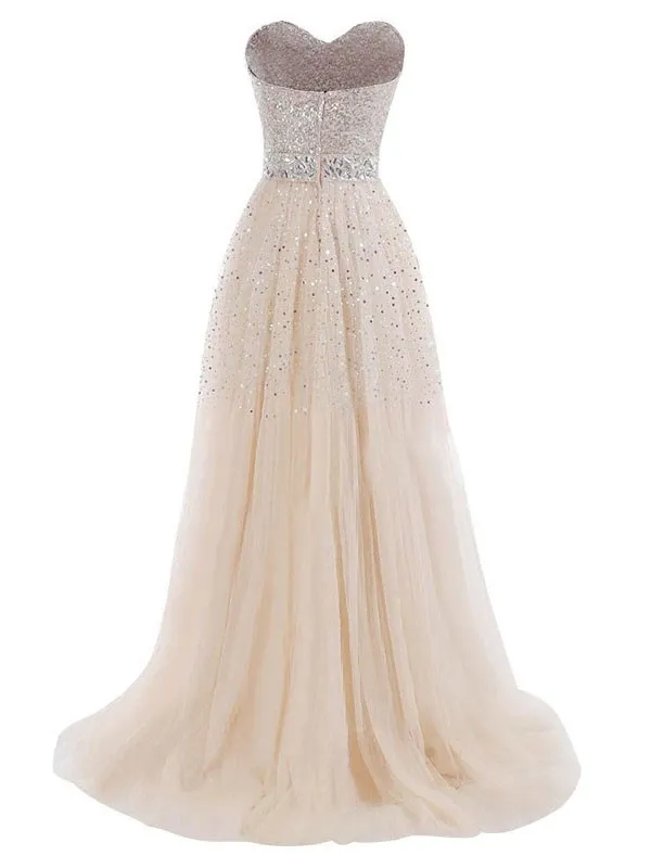 Anneprom Sweetheart Tulle Long Prom Dress With Beading Sequins APP0016
