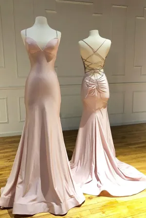 Anneprom Trumpet/Mermaid Spaghetti Straps Pink Long Prom Dresses Sexy Evening Dress APP0378