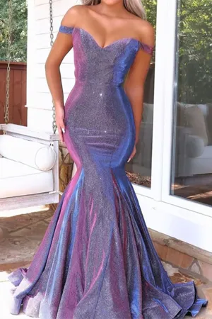 Anneprom Two Pieces Trumpet Mermaid Long Prom Dress Off Shoulder Satin Evening Party Dresses APP0592