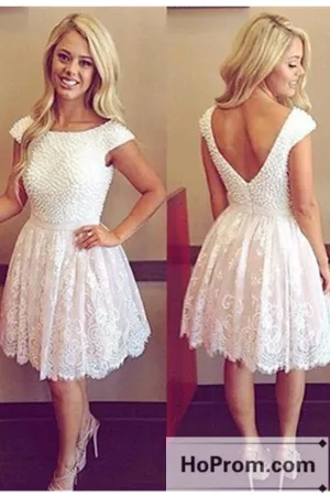 Backless Short Cap Sleeve Prom Dresses Homecoming Dresses