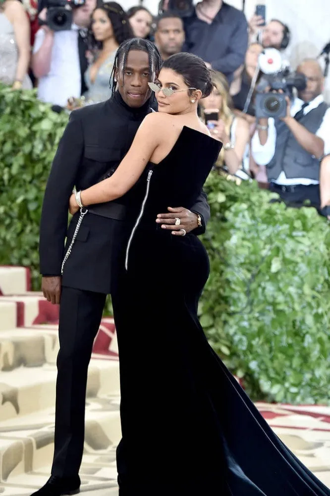 Black Kylie Jenner Velvet Strapless Cut Outs Dress Long Prom Celebrity Red Carpet Dress Met Gala