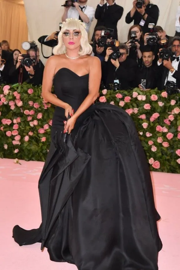 Black Lady Gaga Strapless Ball Gown Dress Satin Prom Red Carpet Celebrity Evening Dress Met Gala