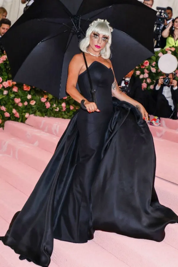 Black Lady Gaga Strapless Ball Gown Dress Satin Prom Red Carpet Celebrity Evening Dress Met Gala