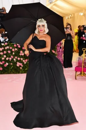 Black Lady Gaga Strapless Ball Gown Dress Satin Prom Red Carpet Celebrity Evening Dress Met Gala